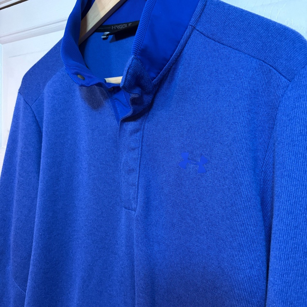 Under Armour Golf Mens M ColdGear Storm 3/4 Snap Shirt Mock Neck Royal Blue